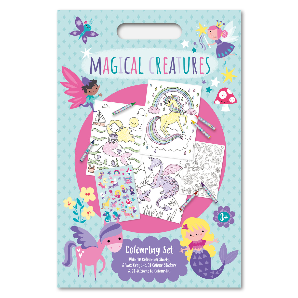 Magical Creatures Children's Colouring Set - Includes Crayons and Stickers