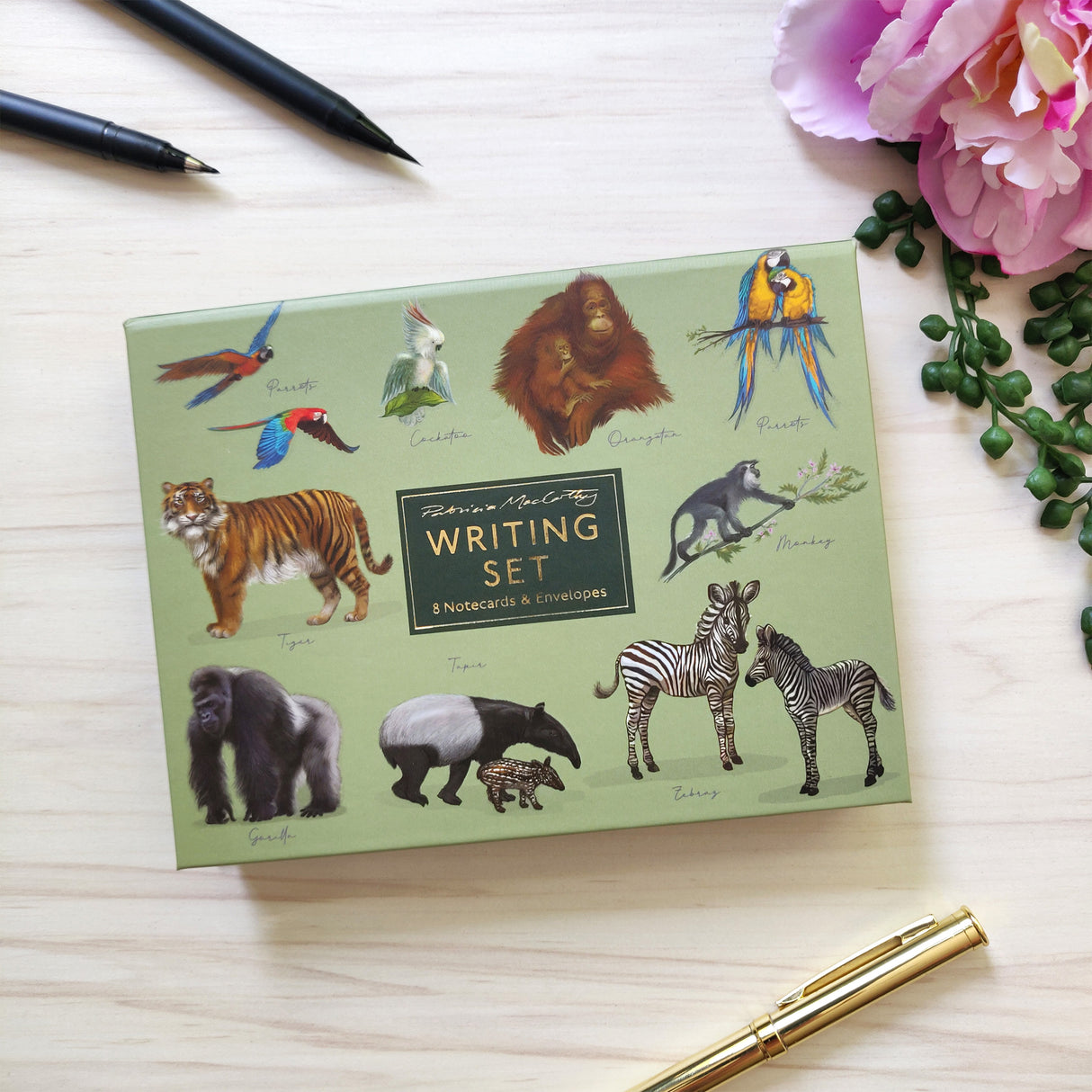 Patricia MacCarthy Notecards and Envelope Set - Jungle Animals Design