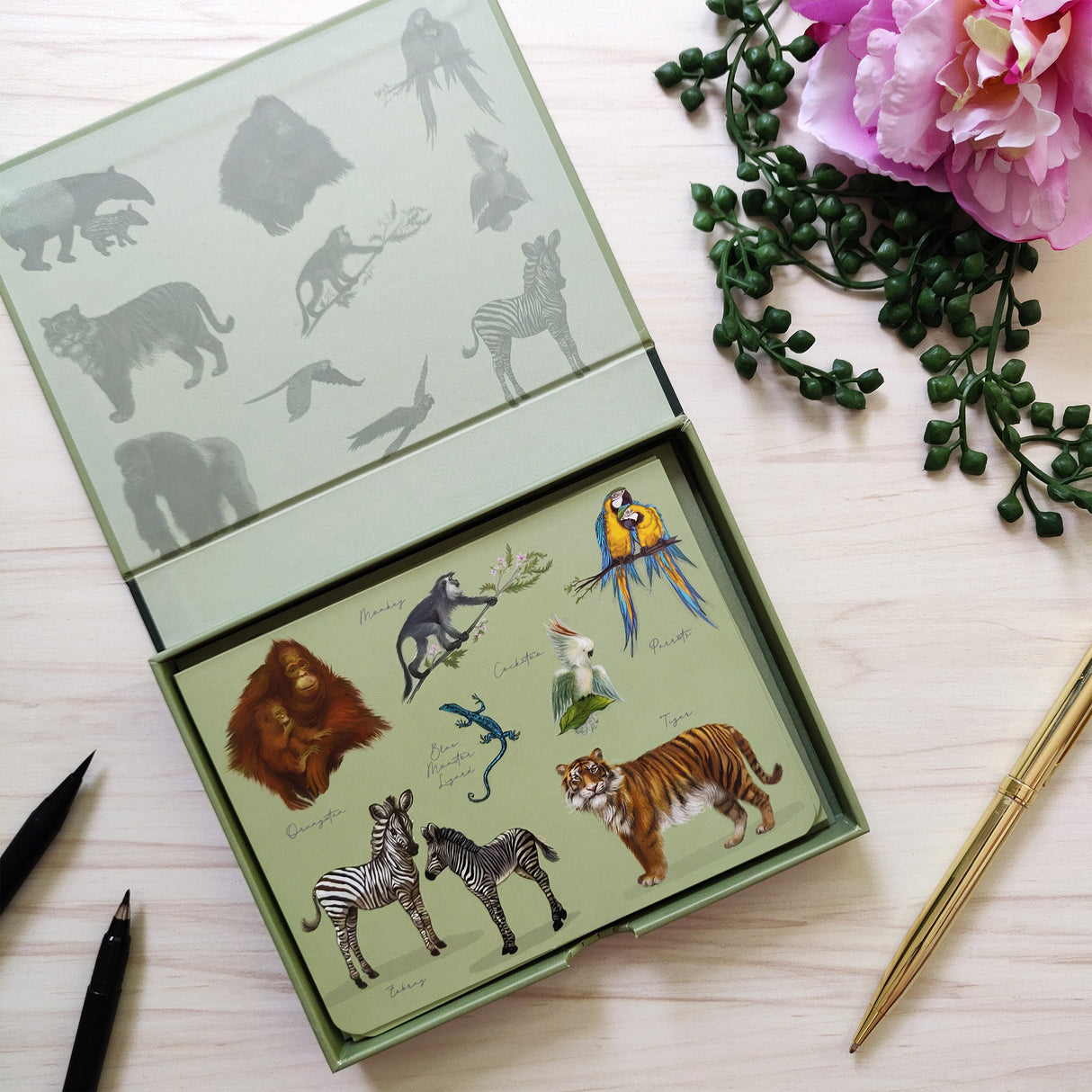 Patricia MacCarthy Notecards and Envelope Set - Jungle Animals Design