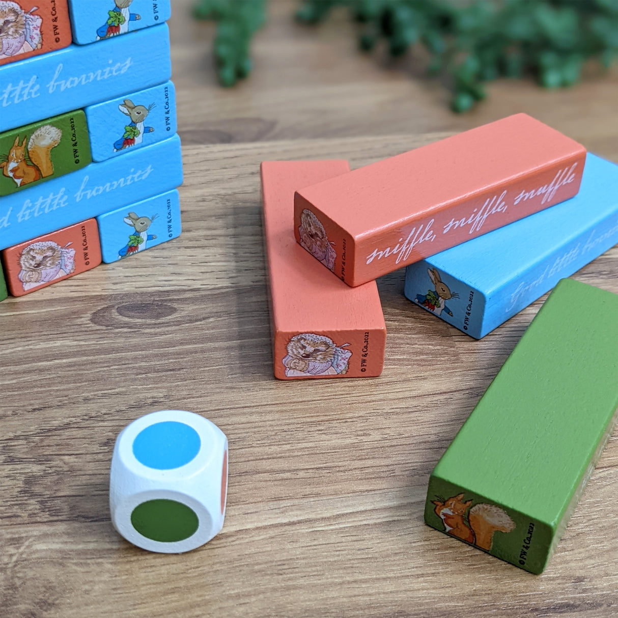 Peter Rabbit Tumble Tower Game - Wooden Stacking Set With Dice