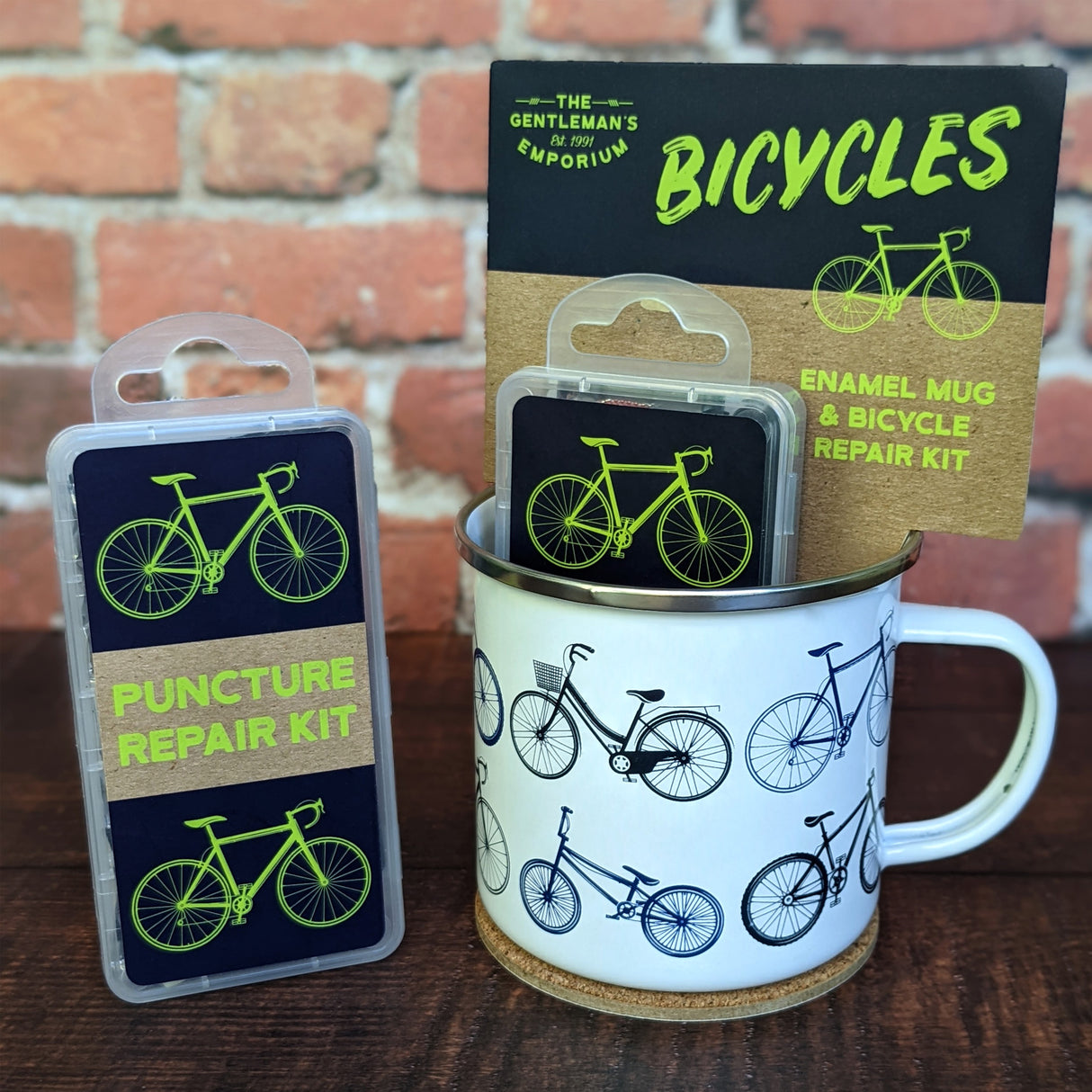 Gentleman’s Emporium Enamel Bicycles Mug & Puncture Repair Set