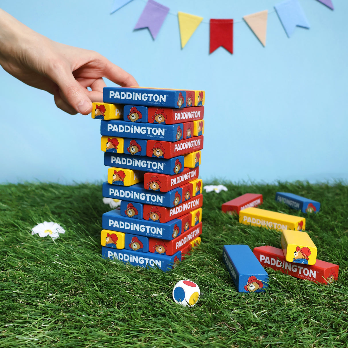 Paddington Tumble Tower Game – Wooden Block Stacking Game with Dice – Fun Family Activity Set