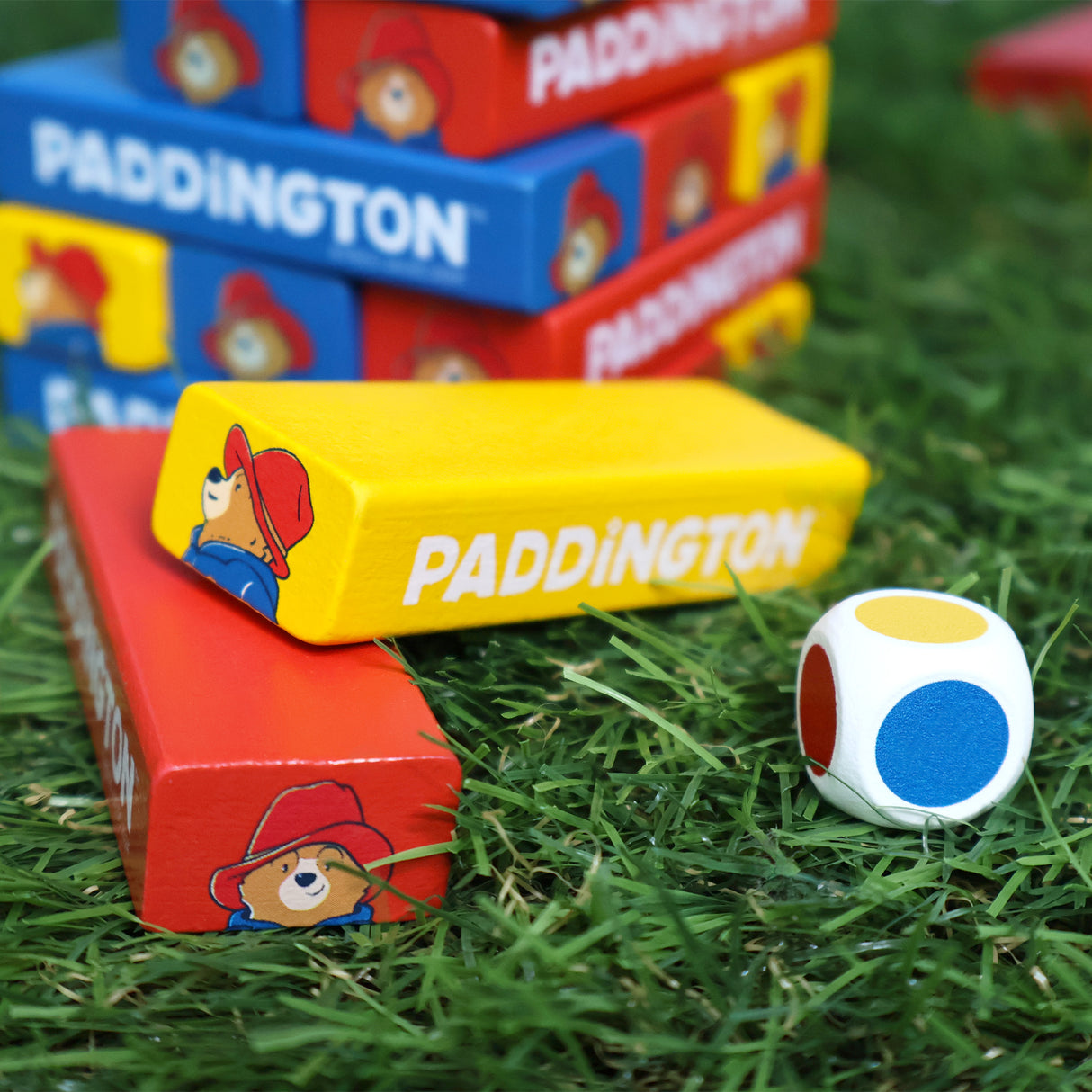 Paddington Tumble Tower Game – Wooden Block Stacking Game with Dice – Fun Family Activity Set