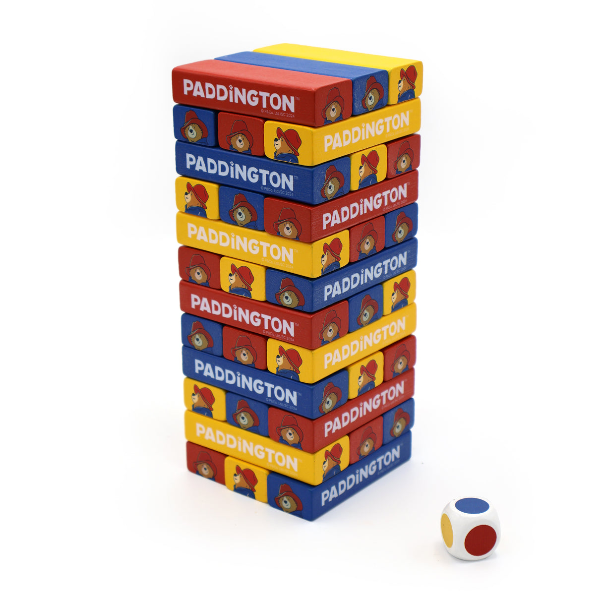 Paddington Tumble Tower Game – Wooden Block Stacking Game with Dice – Fun Family Activity Set