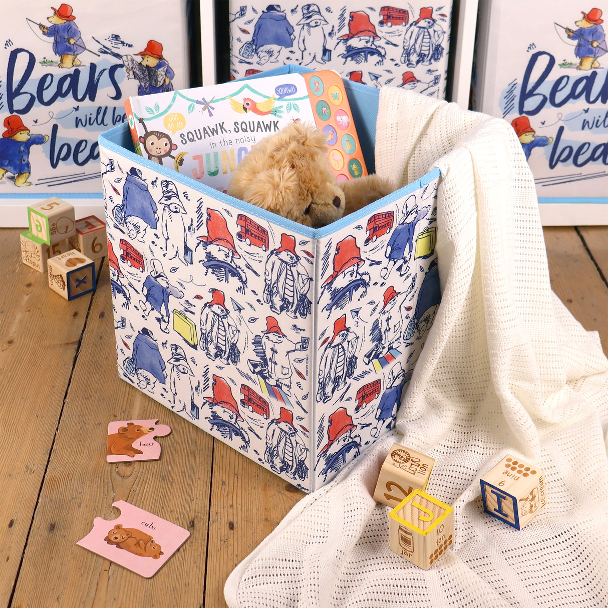 Paddington Fabric Storage Cubes – Pack of 2 Kids Organiser Boxes – Toy & Bedroom Storage Solution