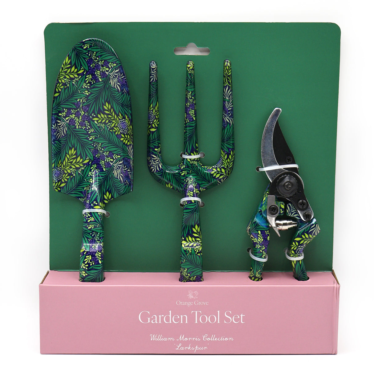 Orange Grove Fork, Trowel and Secateurs Garden Tool Set - William Morris Larkspur Design