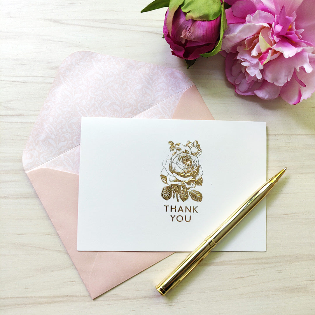 12 Notecards and Envelopes in Gift Box - “Thank You” Flower Bouquet Design