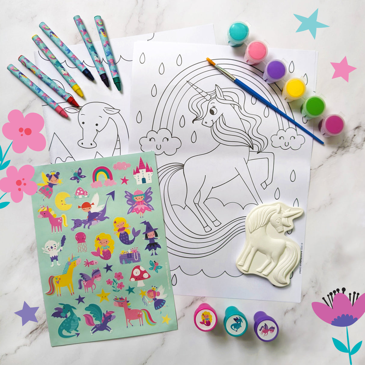 Magical Creatures Children's Art Activity Set - Includes Paints, Crayons and Stickers