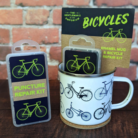 Gentleman’s Emporium Enamel Bicycles Mug & Puncture Repair Set