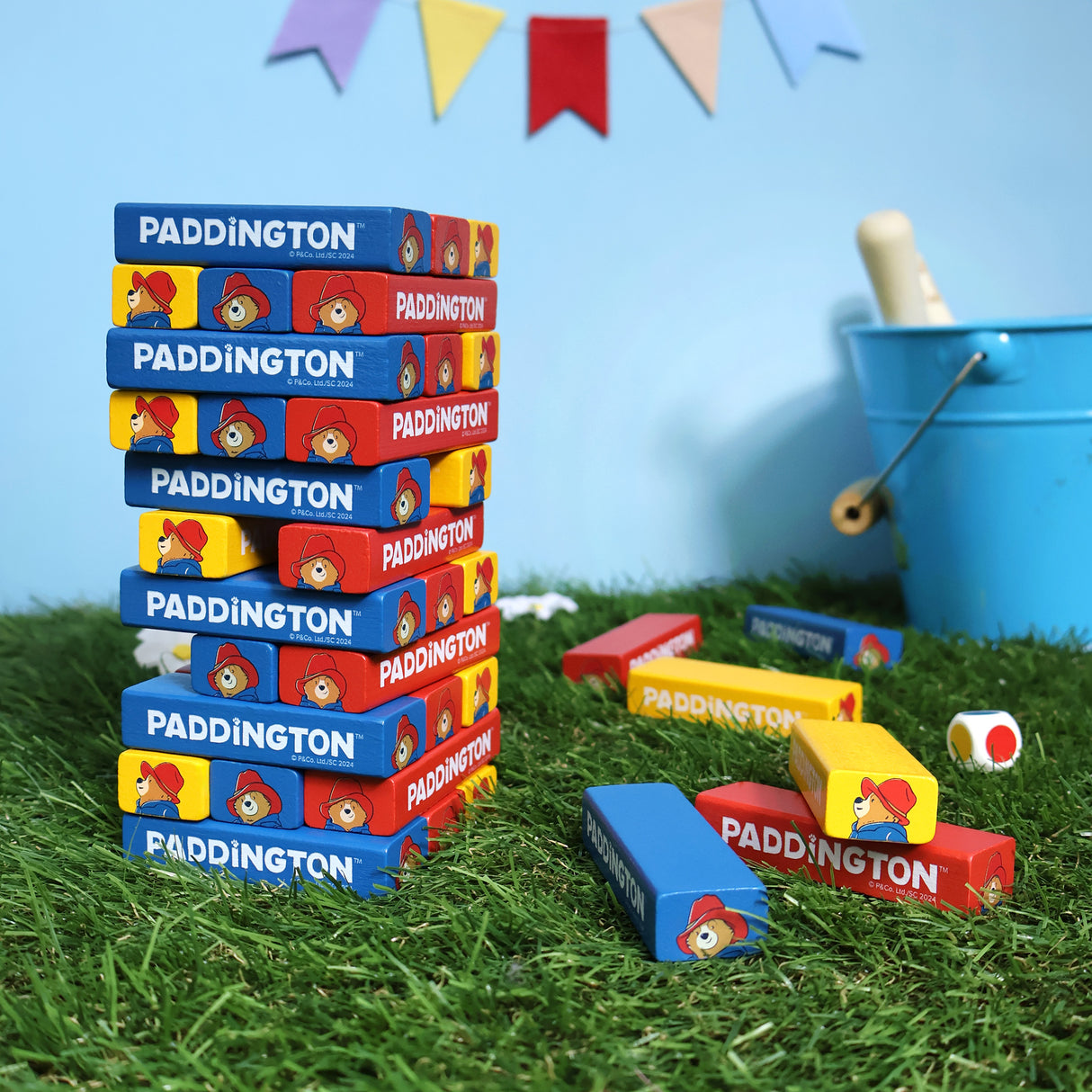 Paddington Tumble Tower Game – Wooden Block Stacking Game with Dice – Fun Family Activity Set