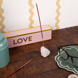 Love Incense and Crystal Holder - Rose & Patchouli Scent with Rose Quartz Crystal
